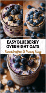 A jar of Healthy Blueberry Overnight Oats topped with blueberries and oats for a Quick And Easy Meal Prep Breakfast.